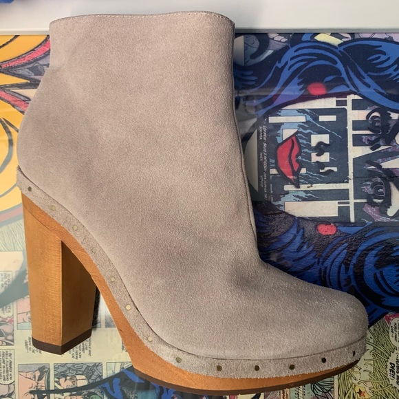 Joie Dewitt | Gray Suede Booties | Clog Heels Boots | Platforms Studded | size 8 - Picture 12 of 14
